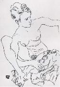 Egon Schiele Seated Female nude with drapery Sweden oil painting artist